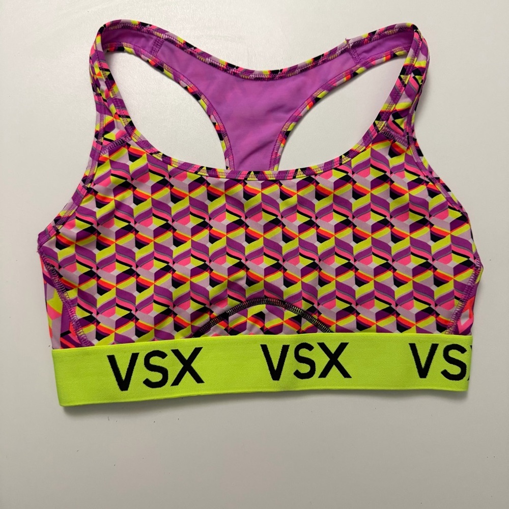 Vitcorias Secret VSX Sports Bra Unlined Athletic Exercise Neon Purple Pink Green